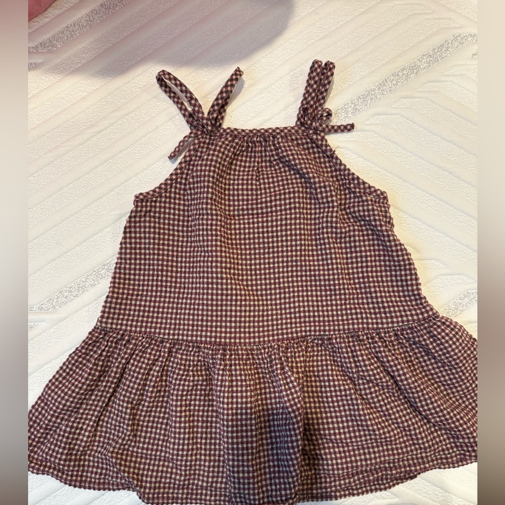 Zara Kids Dress in Burgundy and Cream Checkered Pattern